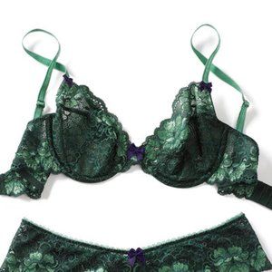 Adore Me Green Purple Bow Lace Bra